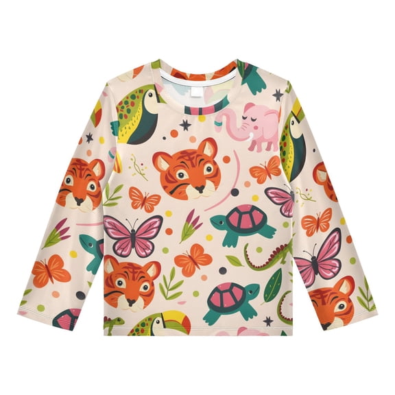 Animal Pattern Boys' Rash Guard Shirts UPF 50 Plus Sun Protection Short Sleeve Swim Tees 5-6T