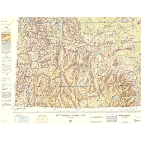 Topographical Map - Bitterroot Range Montana Idaho Wyoming Sheet - USAF 1961 - 23 x 30.09 - Vintage Wall Art