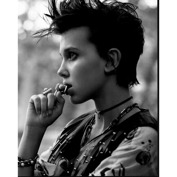 Millie Bobby Brown In Leather Vest And Chains Black And White Photo Print (8 x 10) - Item # MVM58604