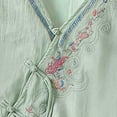 thumbnail image 5 of XUNKUSGA Womens Tops Loose 3/4 Sleeve Cotton Linen Shirts for Women Summer Retro Embroidered Boho Tops Fashion Chinese Frog Button V-Neck Women's Blouses M-3XL,Green, 5 of 5