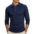 thumbnail image 2 of Golf Shirts for Men Button Collared Shirt Long Sleeve Pullover Tops Modern Soft Casual Weekend Athletic Travel Top (Navy,S), 2 of 8