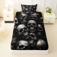 thumbnail image 3 of Homewish Horror Gothic Skull Twin Sheets,Halloween Themed Bedding,Gray,3pcs,1 Fitted Sheet and 1 Pillowcase, 3 of 6