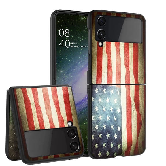 ANJ  Hard Protective Printed Case Cover Compatible with Samsung Galaxy Z Flip 4 - Grunge American Flag