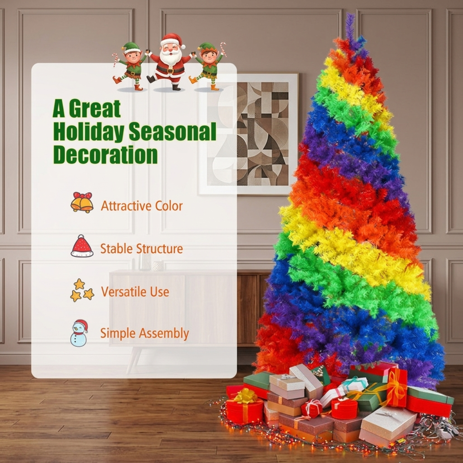 RUIE, 7 ft, Artificial Christmas Tree, with Metal Stand, 1213 Branch Tips, Multicolor Holiday Xmas Tree for Indoor Home Office Decoration
