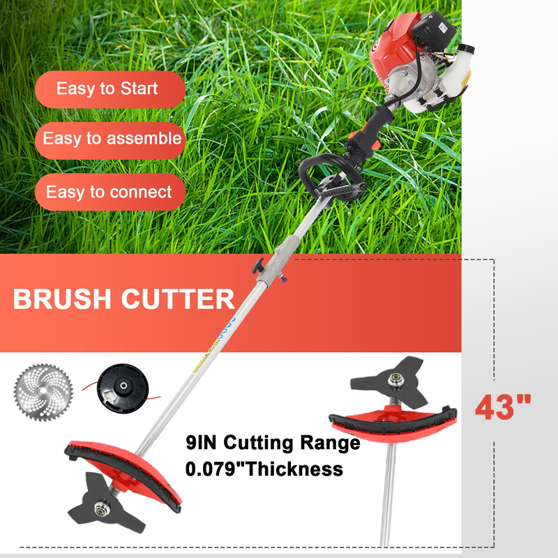 Floseru 52cc 2-Cycle Gas Weed Eater Gas Powe, 5-in-1 Gas Weed Wacker, Brush Cutter Gas Trimmer for Grass and Weed, Hedge Trimmer Gas String Trimmer, Edger, Pole Saw & Pruner