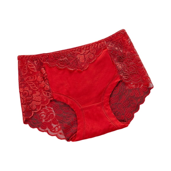WULMLEO Women’s Mid-Rise Plus Size Lace Panties Seamless Comfortable Underpants Red 2XL