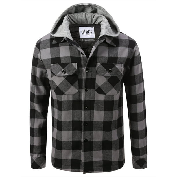 Shaka - Shaka Men's Flannel Hooded Jacket Light Grey/Black 4X-Large ...