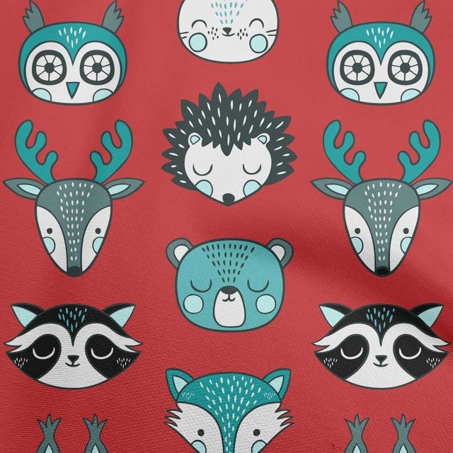 oneOone Velvet Red Fabric Cute Animal Face Pattern Craft Projects Decor Fabric Printed By The Yard 58 Inch Wide