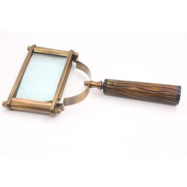 Rii Brand Rectangular Brass Magnifying Glass with Glass Bone Handle 4.75"