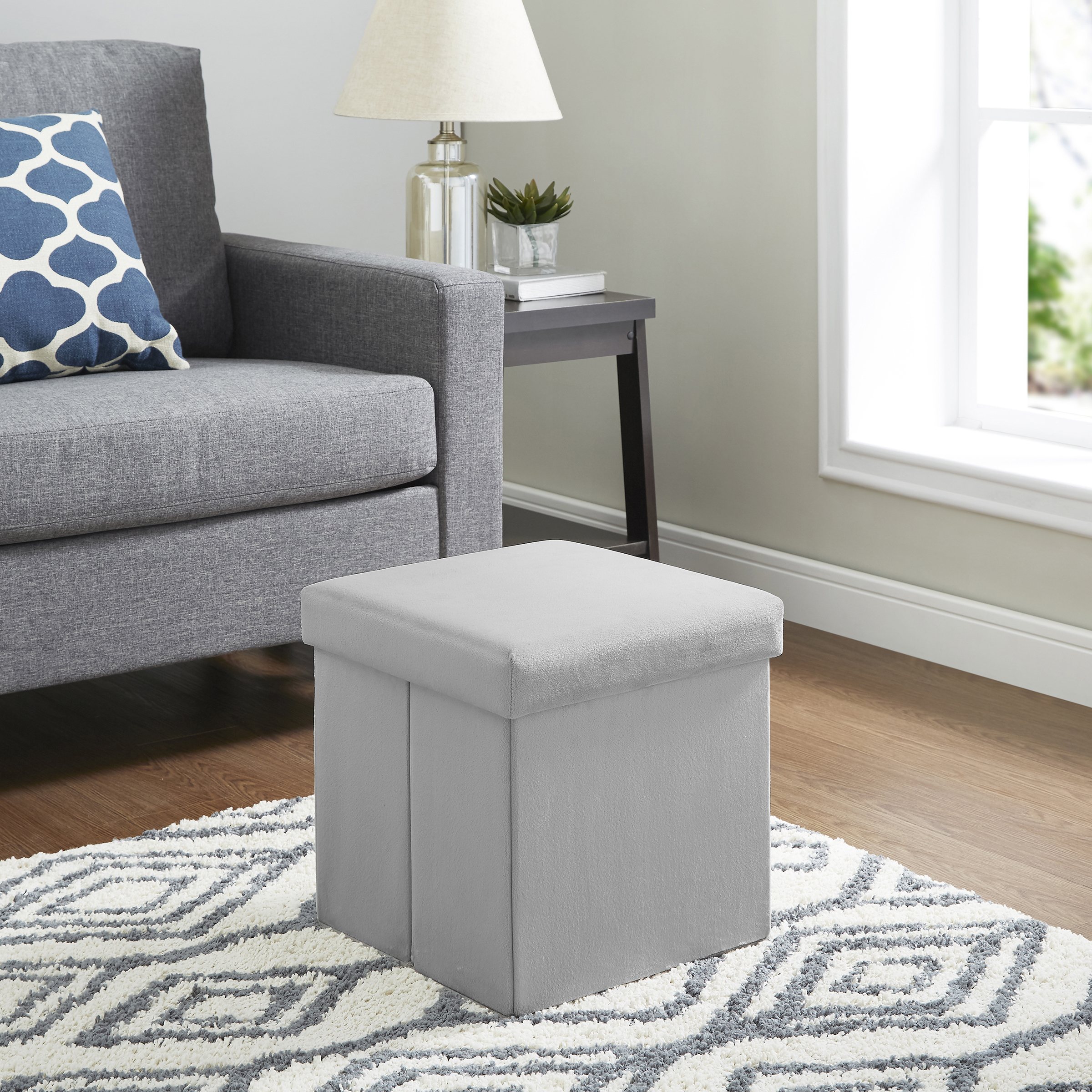Mainstays Ultra Collapsible Storage Ottoman, Gray Faux Suede - image 4 of 6