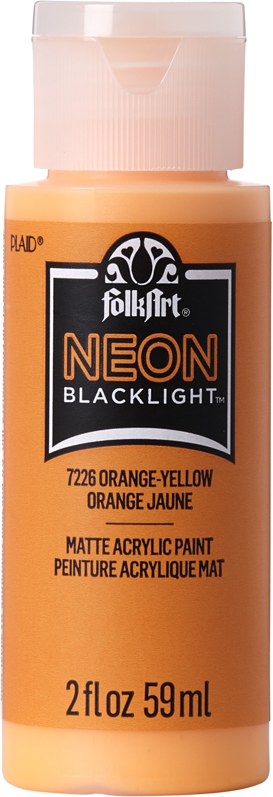 FolkArt Neon Blacklight Acrylic Craft Paint, Matte Finish, Orange-Yellow, 2 fl oz