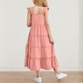 thumbnail image 4 of lcziwo Summer Dresses for Girls Ruffle Sleeve Maxi Sundress Tiered A Line Casual Swing Dress Pink 11 Years, 4 of 8
