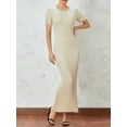 thumbnail image 4 of Cenuakty Women Fashion Long Dress Solid Color Round Neck Short Sleeve Dress Summer Tie-Up Party Rib Knit Dress, 4 of 9