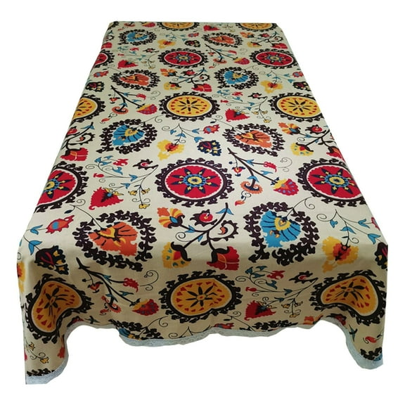 GiLiling Vintage Rectangular Cotton Linen Lace Sun Flower Tablecloth Washable Table Dinner Cloth Home Decoration Rectangle 55 x 79 Inch