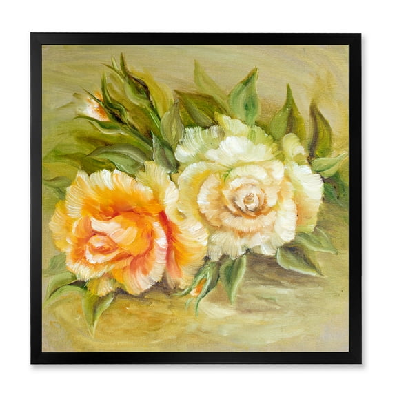 Designart 'Vintage Yellow and White Roses' Traditional Framed Art Print