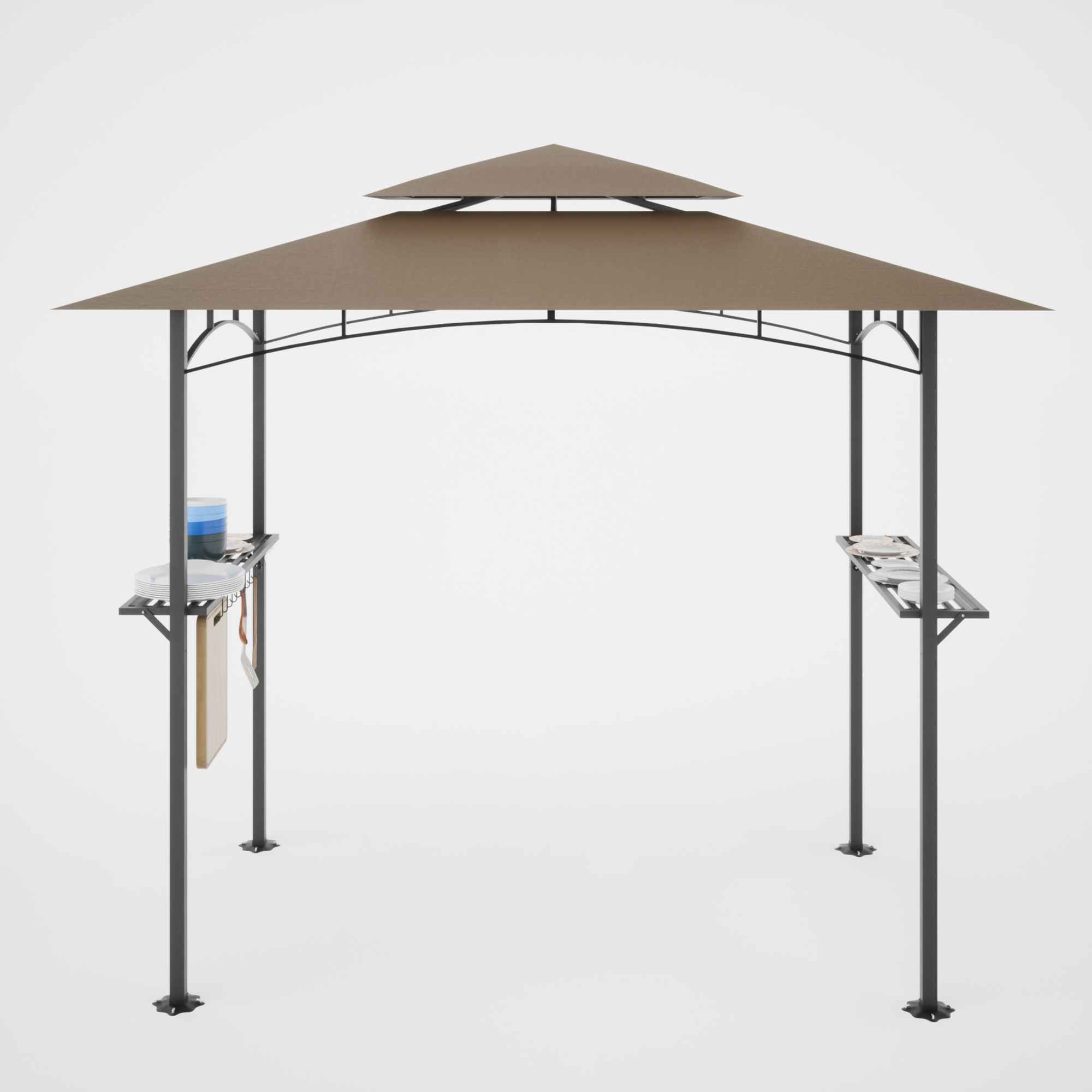 8'x 5' Grill Gazebo Shelter, Double Tier Outdoor BBQ Gazebo Canopy