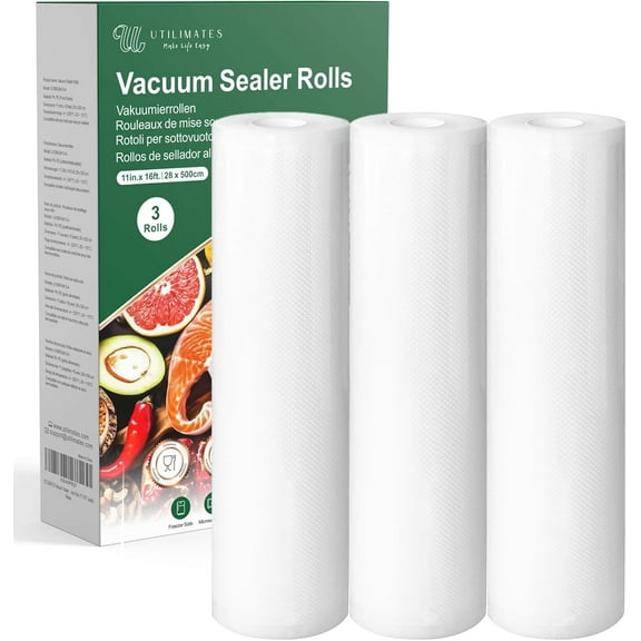Vacuum Sealer Bags for Food, BPA-free Heavy Duty Vacuum Sealer Bags Rolls 11 Inch 16 Feet 3-pack, Ideal for Custom Fit Food Saver, Seal a Meal, or Sous Vide