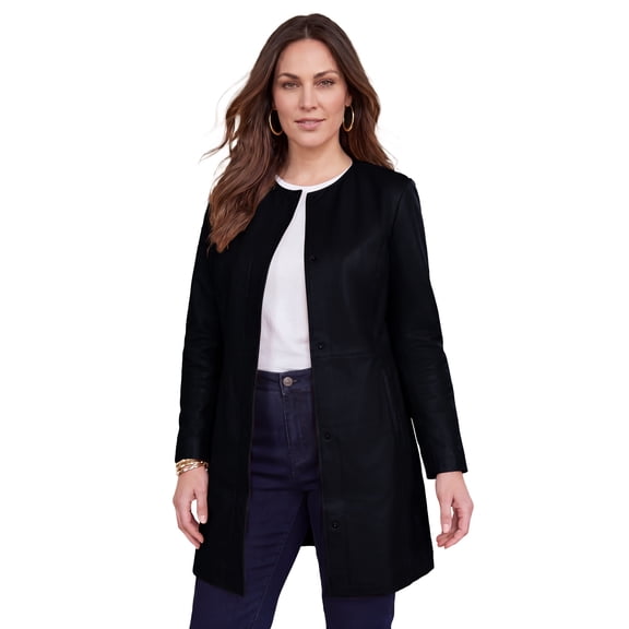 Jessica London Women's Plus Size Three-Quarter Leather Jacket