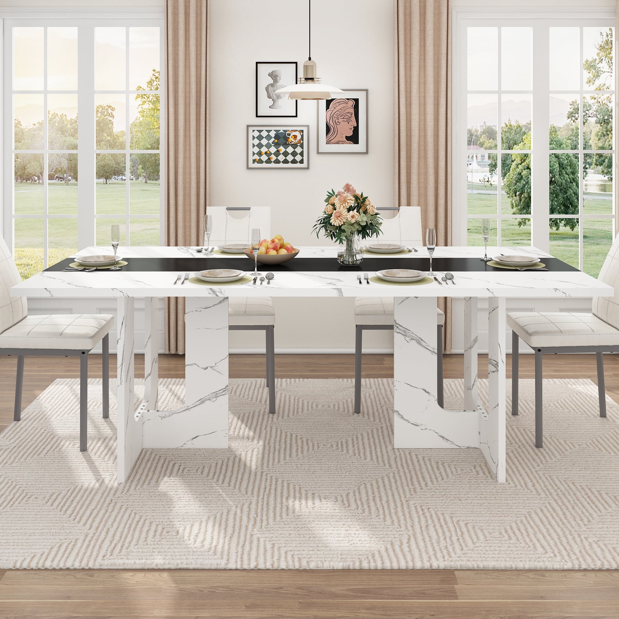 ChVans 70.9" Large Kitchen Dining Room Table for 6-8 People, Rectangular Wooden Kitchen Table with Heavy Duty Legs, Modern Dinner Furniture Last Forever, Wood Grain