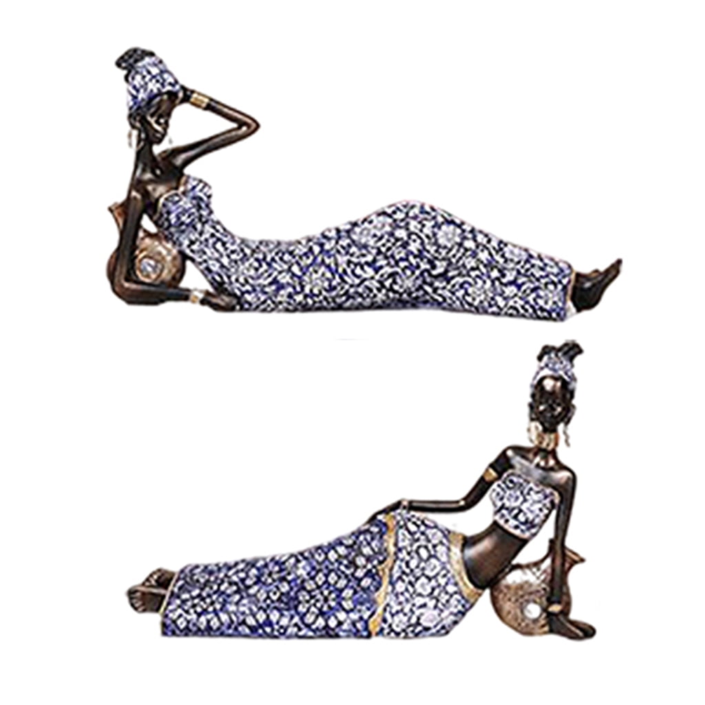 2 Pcs African Lady Figurines Tabletop Home Living Room Yard Garden