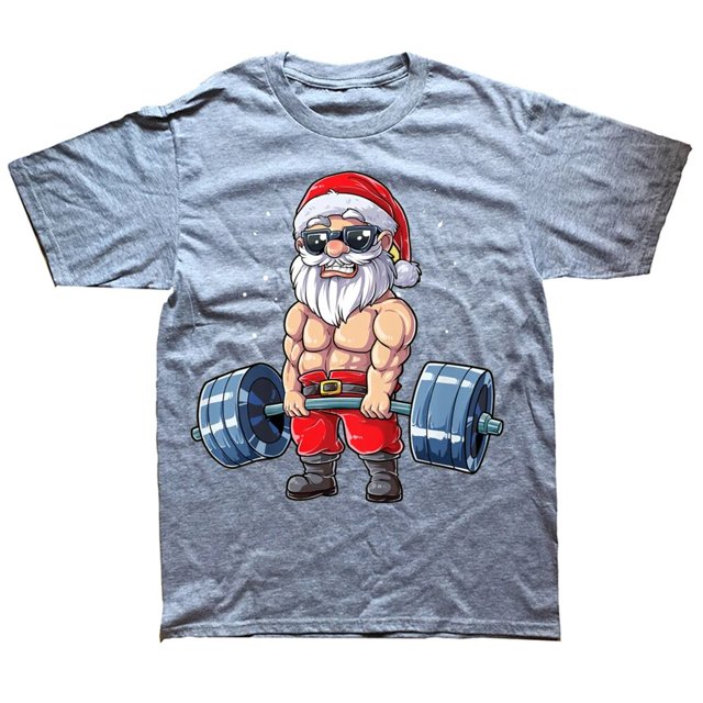 Camisetas divertidas de Papá Noel para levantamiento de pesas, gimnasio de Navidad, Deadlift, ropa informal de algodón con gráfico, camiseta de manga corta para regalos de cumpleaños