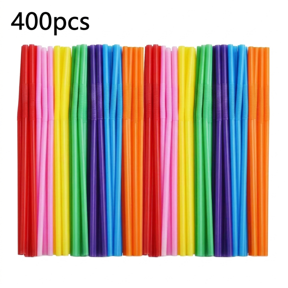 400 PCS Flexible Plastic Straws, Colorful Disposable Bendy Party Fancy Straws12.8inch Extra Long Straws Party Decorations