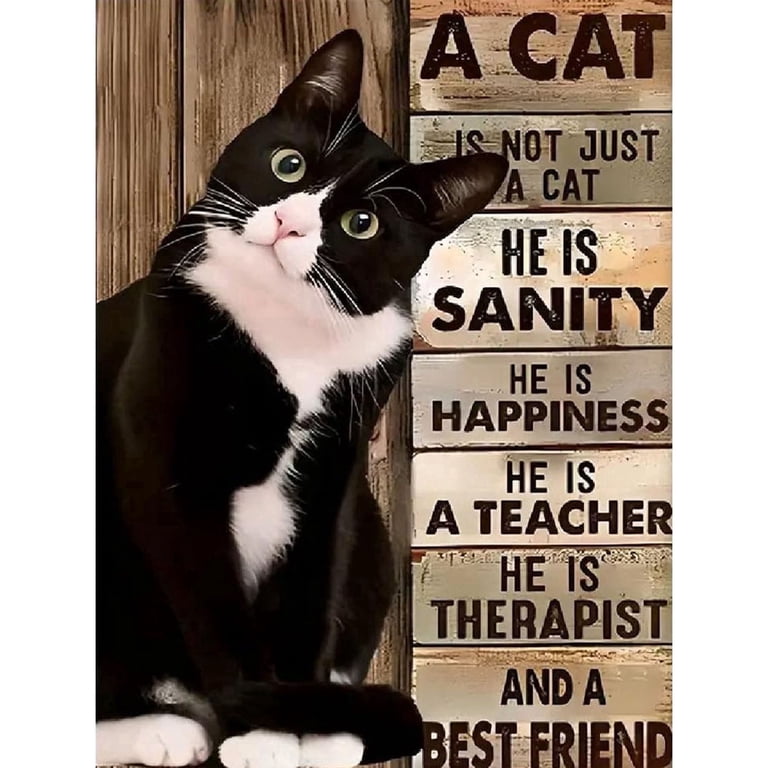 BYGFHLYW Diamond Painting Kit, Tuxedo Cat Quote photo 1