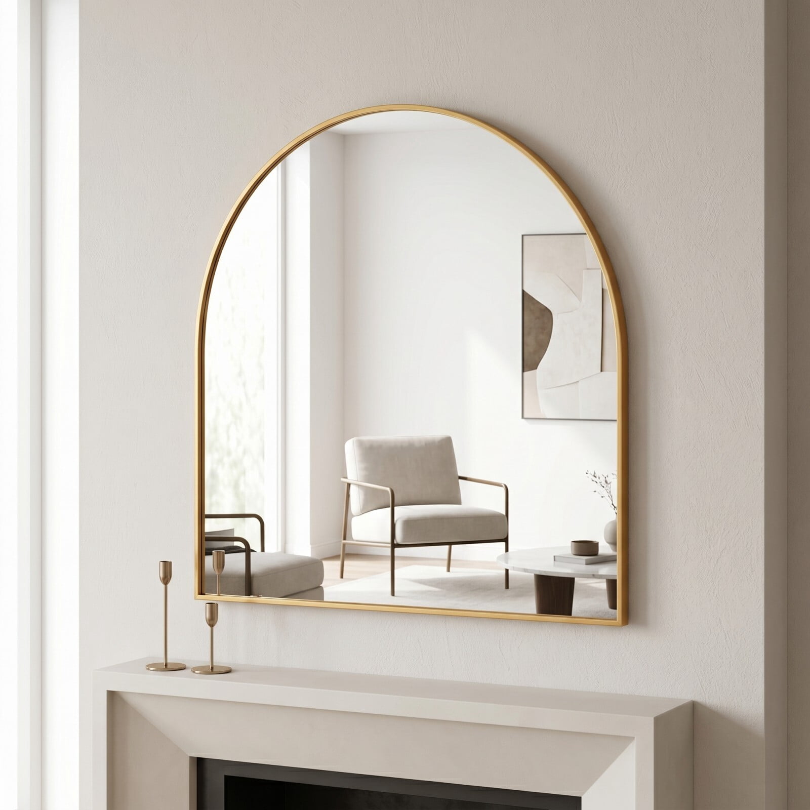 Easy4Home 34"x32"Arched Bathroom Mirror Decor Vanity Mirror Wall Mounted,Gold