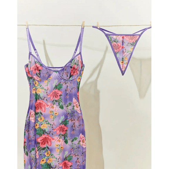 Purple Lingerie Dress Floral Lace
