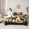 thumbnail image 4 of Castle Fairy Jungle Deer 7-Piece Twin Bedding,Rustic Cabin Bedding Comforter Set,Tan Black Cream,Black Reversible, 4 of 7