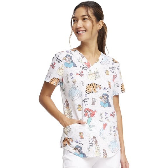 Tooniforms Scrubs Top For Women V-Neck Print TF736, XXS, Friendship Goals