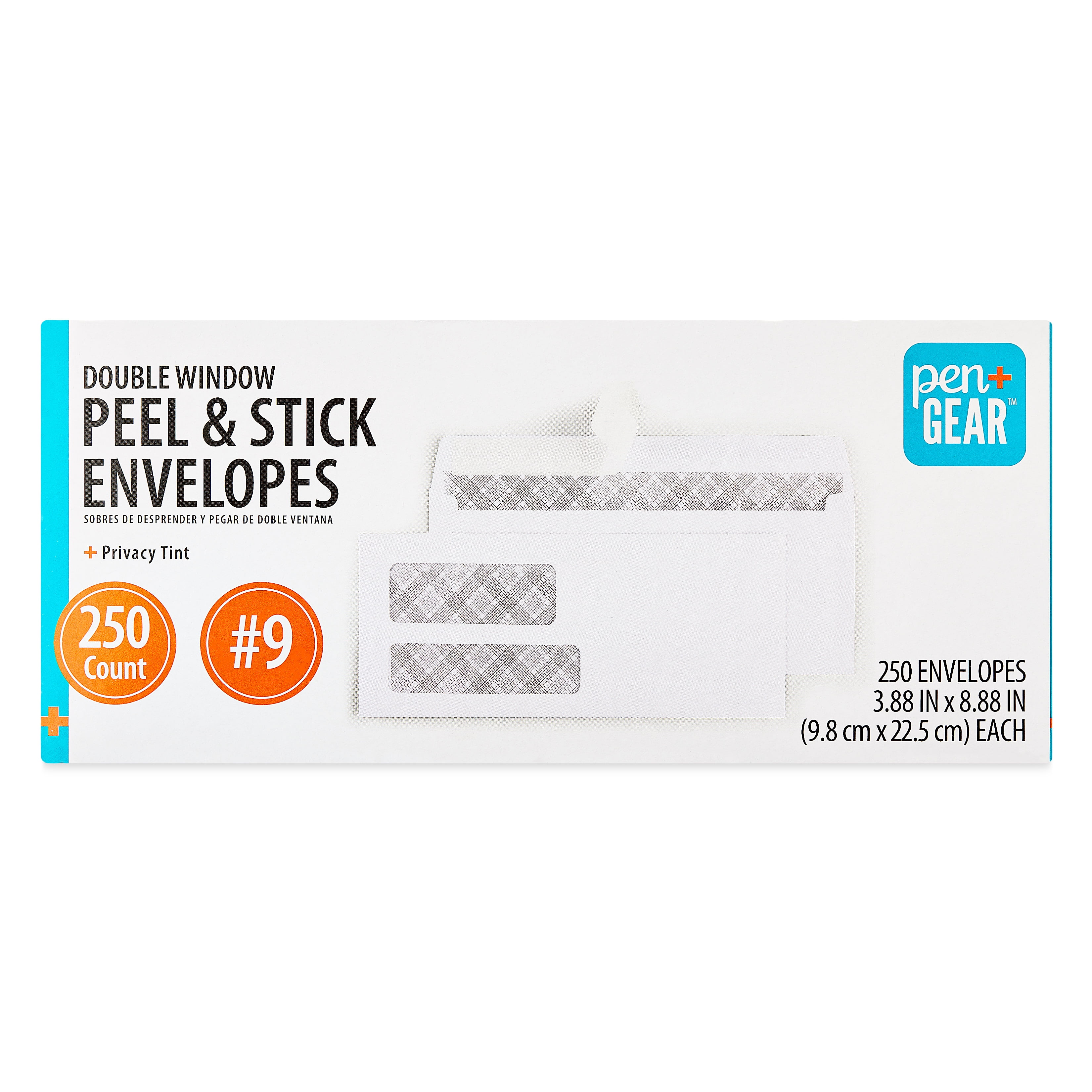 (2 pack) Pen+Gear Double Window Peel & Stick Envelopes, Size- 4.13"x9.15", 250 Count per Pack