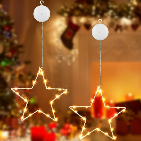 YQHWQ Christmas Window Lights with Suction Cups Battery Powered for Christmas Decorations 7 Inch Warm White Star Lights with Timer Function