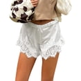 thumbnail image 2 of ZHOGXU Womens Shorts Elastic Waist Solid Color Lace Trim Elegant Wide Leg Fashionable Comfortable Shorts For Daily Wear Beige L, 2 of 4