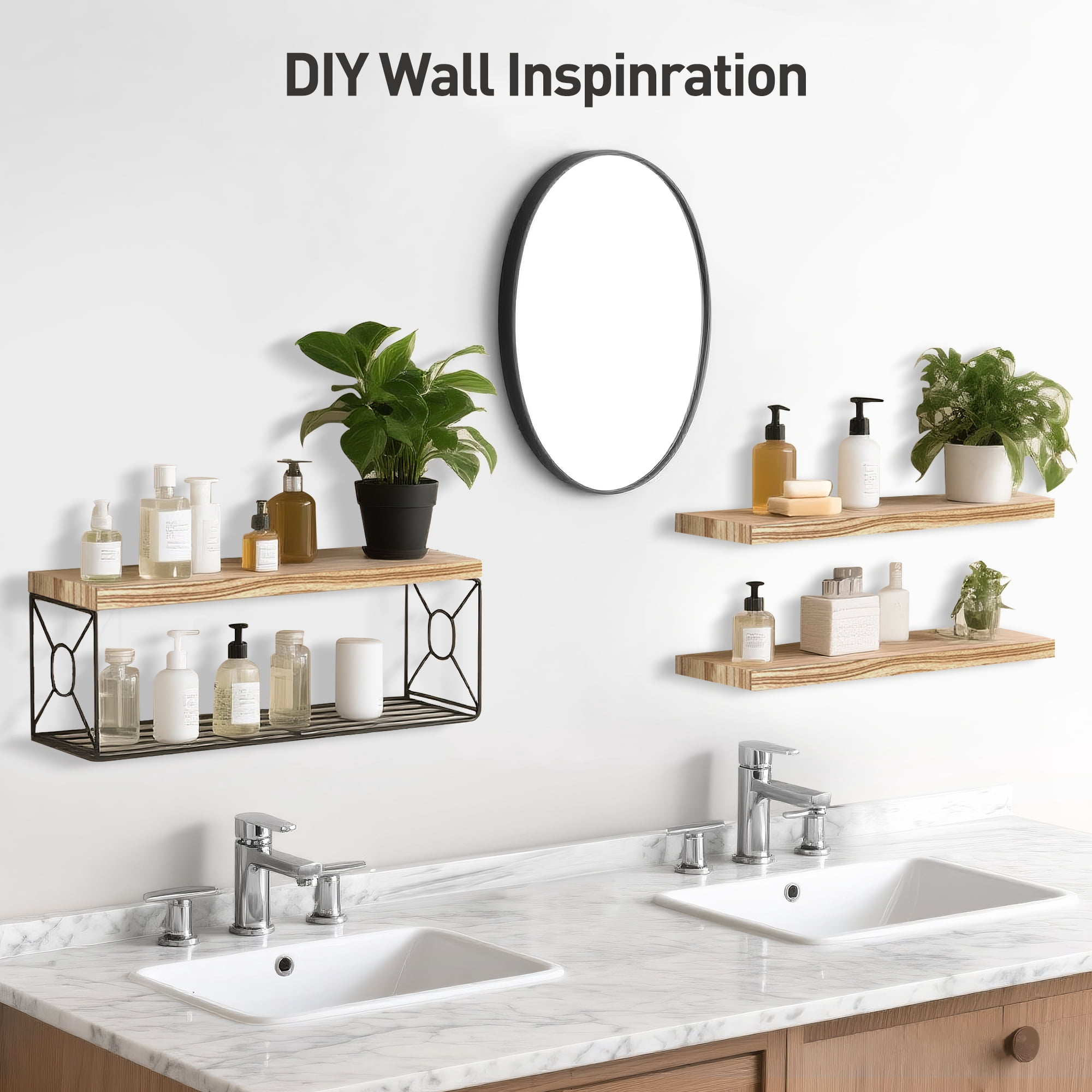Cshidworld Floating Shelves for Wall with Toilet Paper Storage Basket, Bathroom Shelves Over Toilet, 16" Floating Shelf Wall Shelves for Bathroom Organizers Storage, Rustic Brown