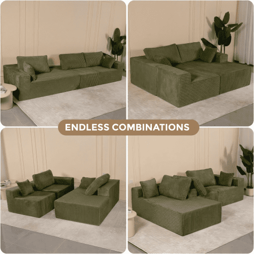 Howcool 108" Boneless Cloud Sectional Couches for Living Room, Comfy Fluffy L Shaped Memory Foam Deep Seat Boneless Couch, Modular Sectional Sofa with Right Facing Chaise, Green