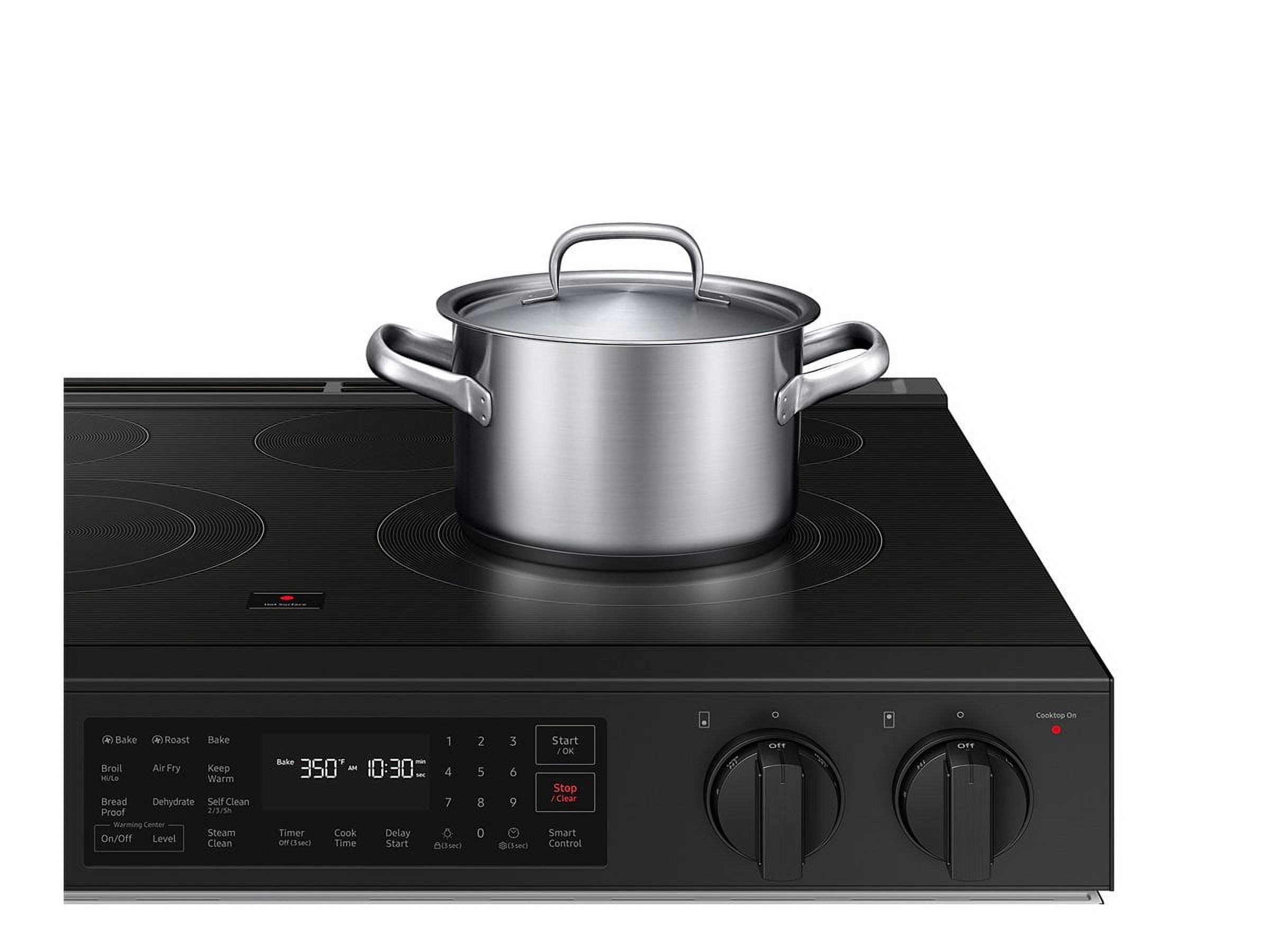 Samsung Inch Slide-In Electric Smart Range with 5 Elements, 6.3 cu. ft. Convection Oven, Warming Center, Storage Drawer, Air Fry, Self & Steam Clean, and ADA Compliant NSE6DB830012