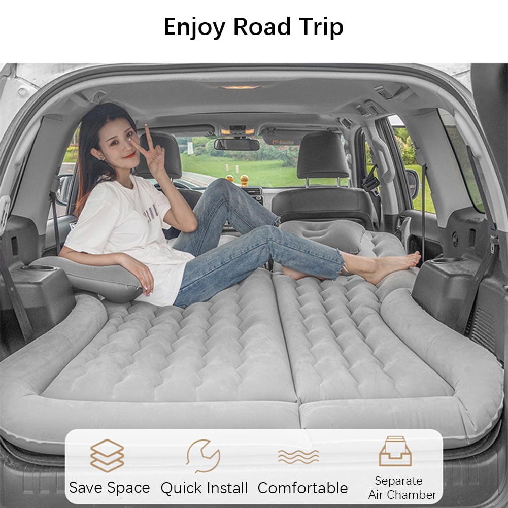 Byseng SUV Air Mattress, Inflatable Car Sleeping Bed for SUV Back Seat, Foldable PVC Flocking Soft Camping Bed 69" - Black