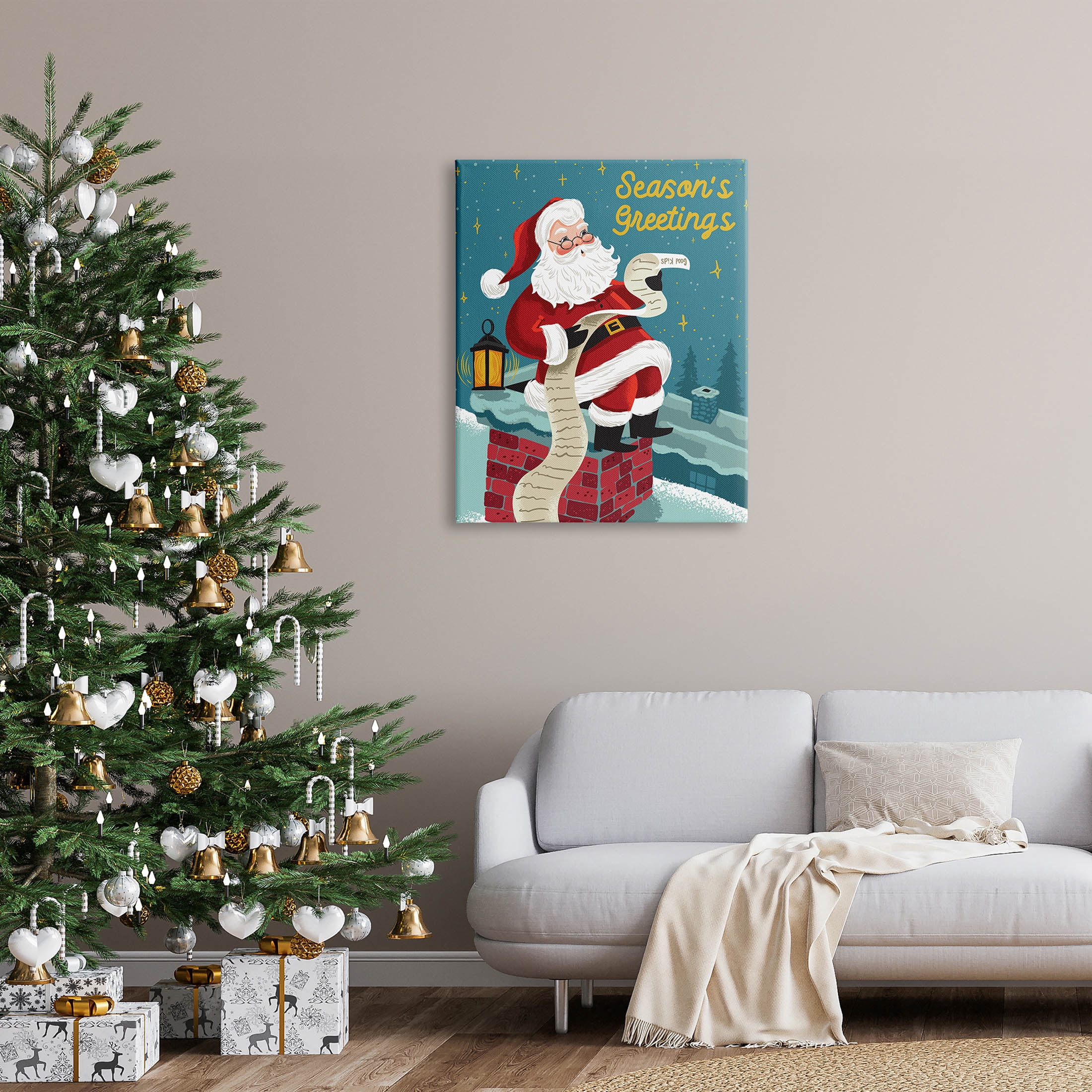 Season's Greetings Santa's List Chimney Holiday Graphic Art Gallery Wrapped Canvas Print Wall Art