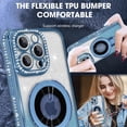 thumbnail image 6 of Magnetic Stand for iPhone 13 Pro Max Case [Compatible with Magsafe][Built-in Camera Lens Protector] Diamond Glitter Bling Cute Bumper Shockproof Slim Phone Case for Women Girls 6.7", Blue, 6 of 12