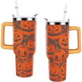 thumbnail image 1 of Gobelet d'Halloween de 40 Oz avec Poignée, Couvercle, Paille, Double Isolation, Citrouille Orange, 1 of 5