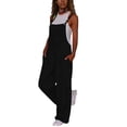 thumbnail image 7 of Sawvnm Jumpers for Women Casual Cold Shoulder Sleeveless Jumpsuit Solid Button Suspender Jumpsuits Wide Pocket Linen Ankle-length Leg Pant Jumpsuit, 7 of 7