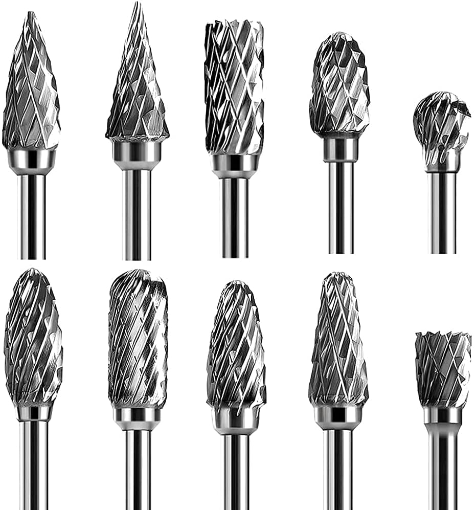 Engraving 3mm Wood-Working Carving 20 Pcs Rotary Burr Set with 1/8 Inch Carbide Double Cut Carving Bits Compatible with Dremel Metal Polishing Shank Cutting Burrs Tool for Die Grinder Drill 