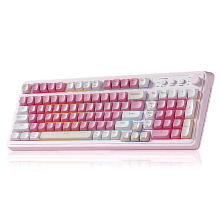 AULA S99-Key Tri-Mode Gaming Keyboard Bluetooth/2.4GHz/USB-C RGB Backlit Numpad Media Knob Mechanical Feel Pink