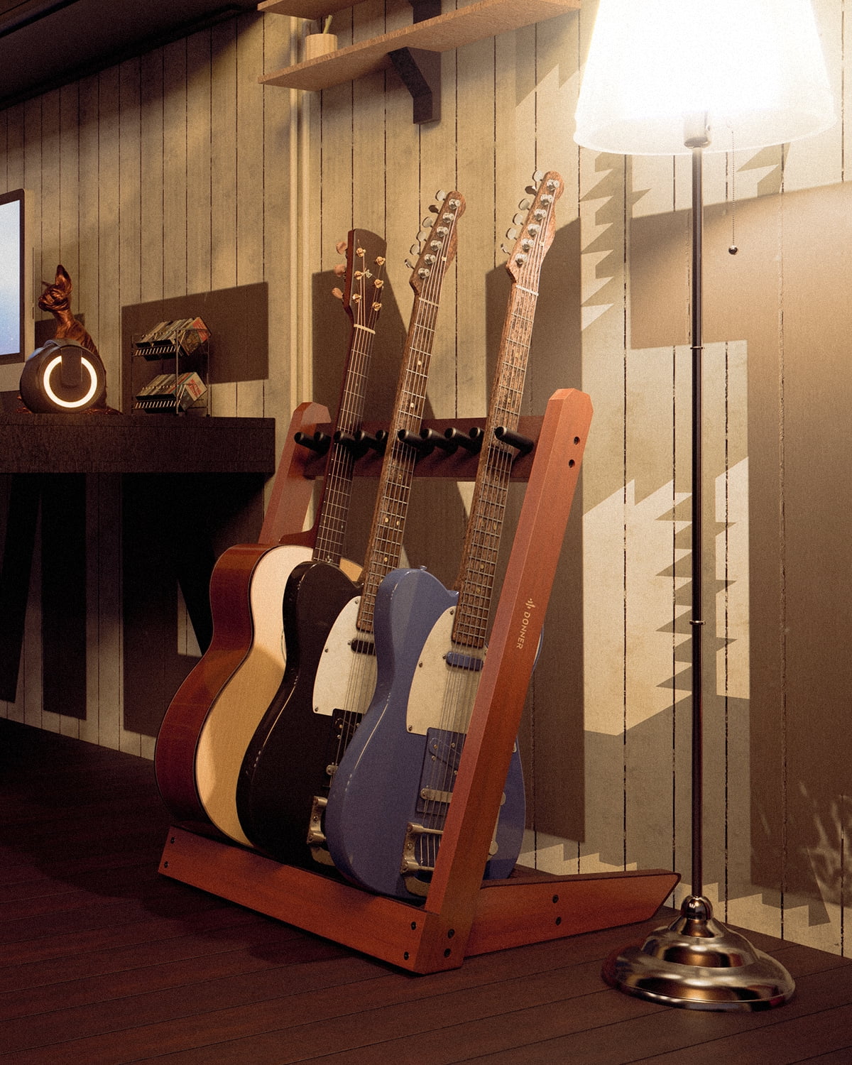 Donner Multi Guitar Stand, Holds up to 5 Electric or Acoustic Guitars, Multi-Guitar Display Rack Folding Stand Band Stage