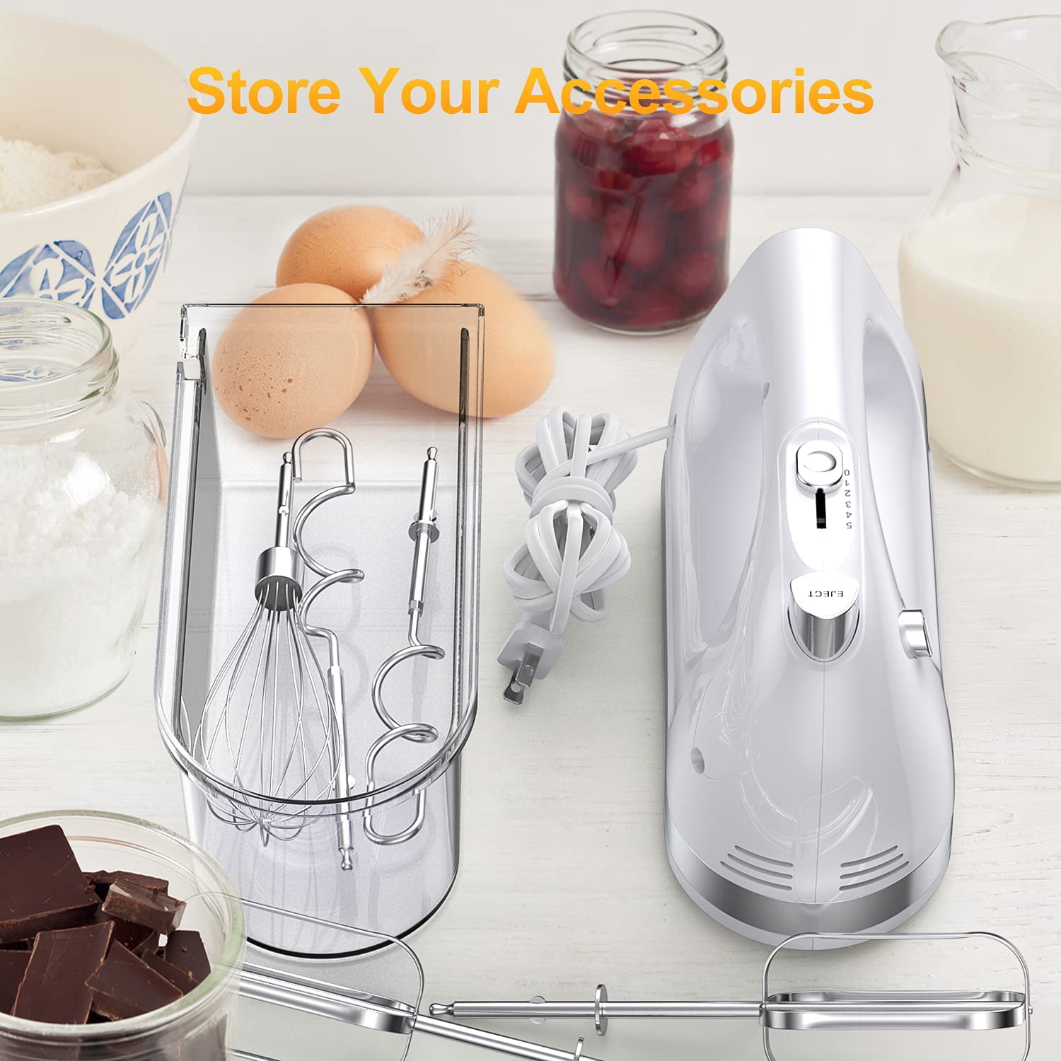 Hand Mixer Electric, 450W Kitchen Mixers with Scale Cup Storage Case, Turbo  Boost/Self-Control Speed + 5 Speed + Eject Button + 5 Stainless Steel