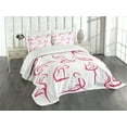 thumbnail image 3 of Ambesonne Fitness Quilted Bedspread Set 3 Pcs, Line Art Poses Silhouette, King Size, White and Pink, 3 of 5