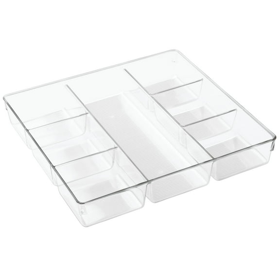iDesign Linus Plastic Divided Kitchen Utensil Organizer for Drawers, Clear