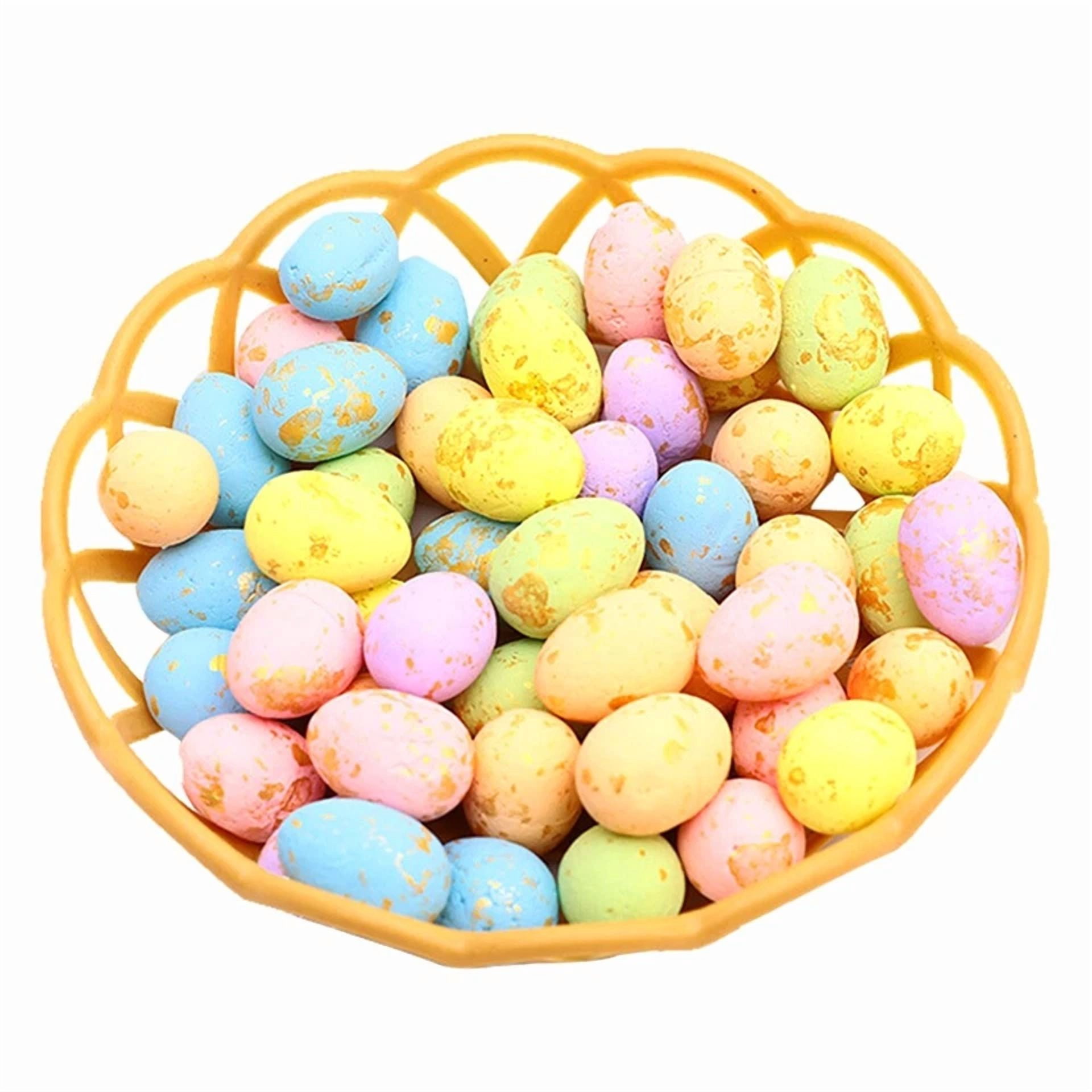 CRESTIN- 50Pcs Artificial Easter Eggs Colorful Foam Eggs Ornaments With Basket Home Decor