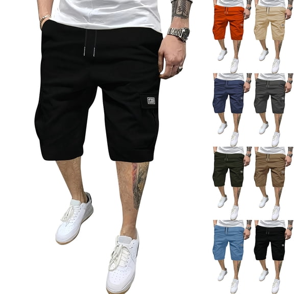 HKYNLAG Men's Cargo Shorts 2026 Casual Classic Drawstring Elastic Waist Summer Hiking Work Short with 6 Pockets Royal Blue S